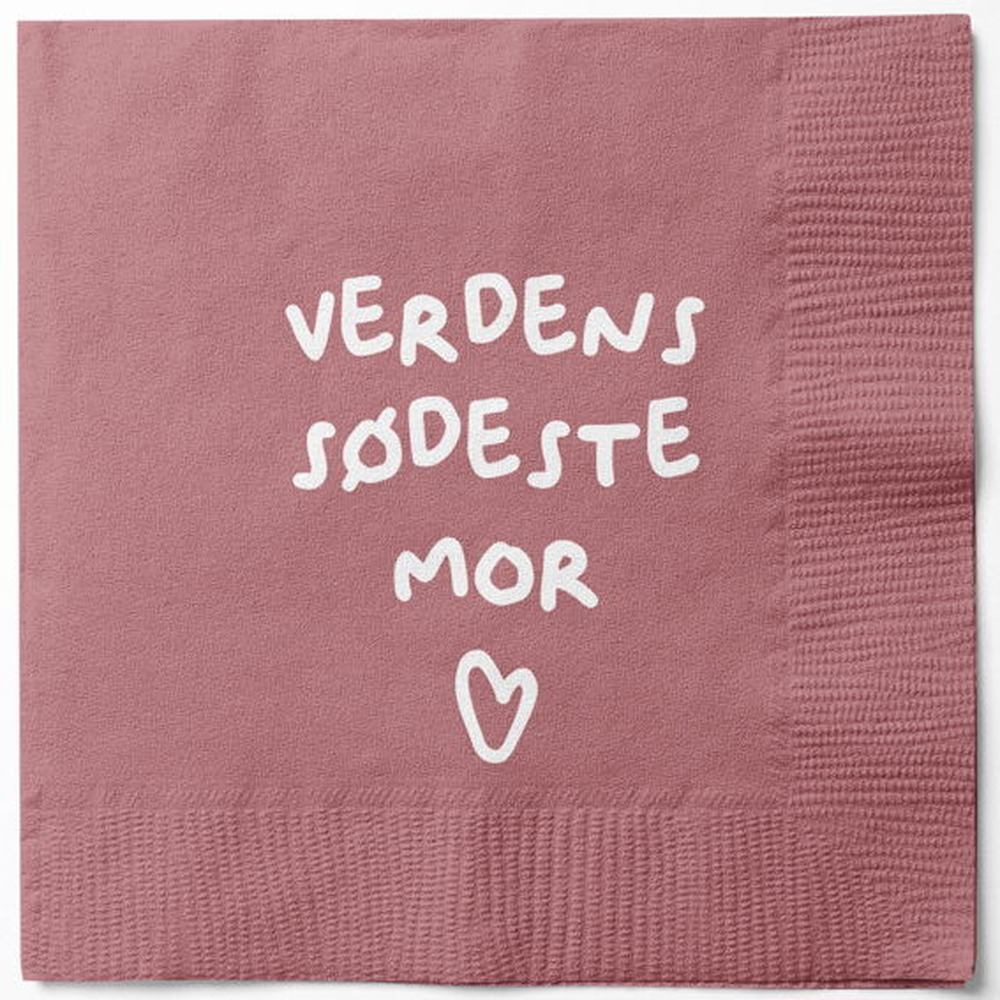 Verdens Sødeste Mor Servietter Pink - 20 stk (33 x 33 cm) | Pink tema Servietter - Temashop