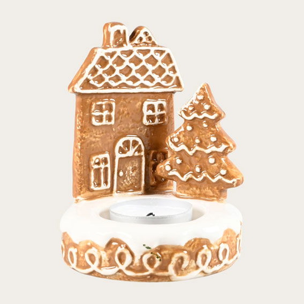 Hus Lysestage Brun - 1 stk (11 x 8,3 x 8,6 cm) | Julepynt Lysestager - Temashop