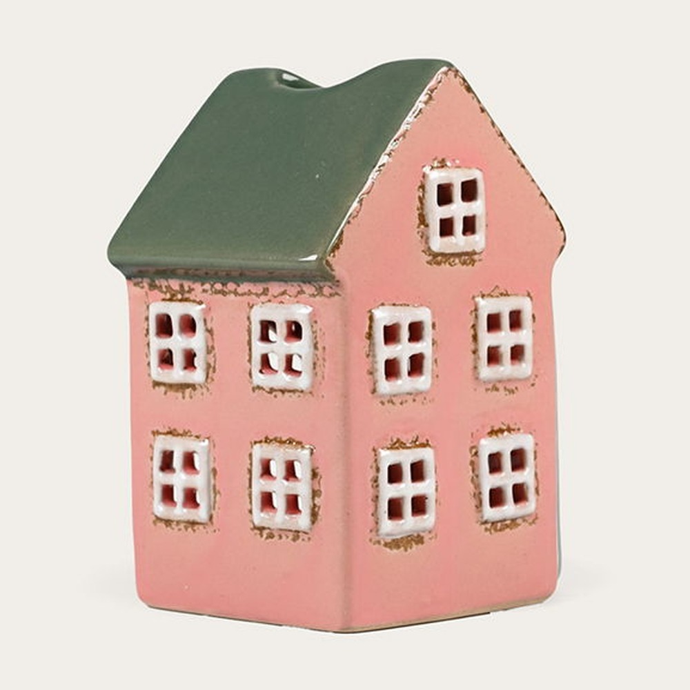 Hus Fyrfadsstage Pink - 1 stk (10 x 6,9 x 5,8 cm) | Pink tema Lysestager - Temashop