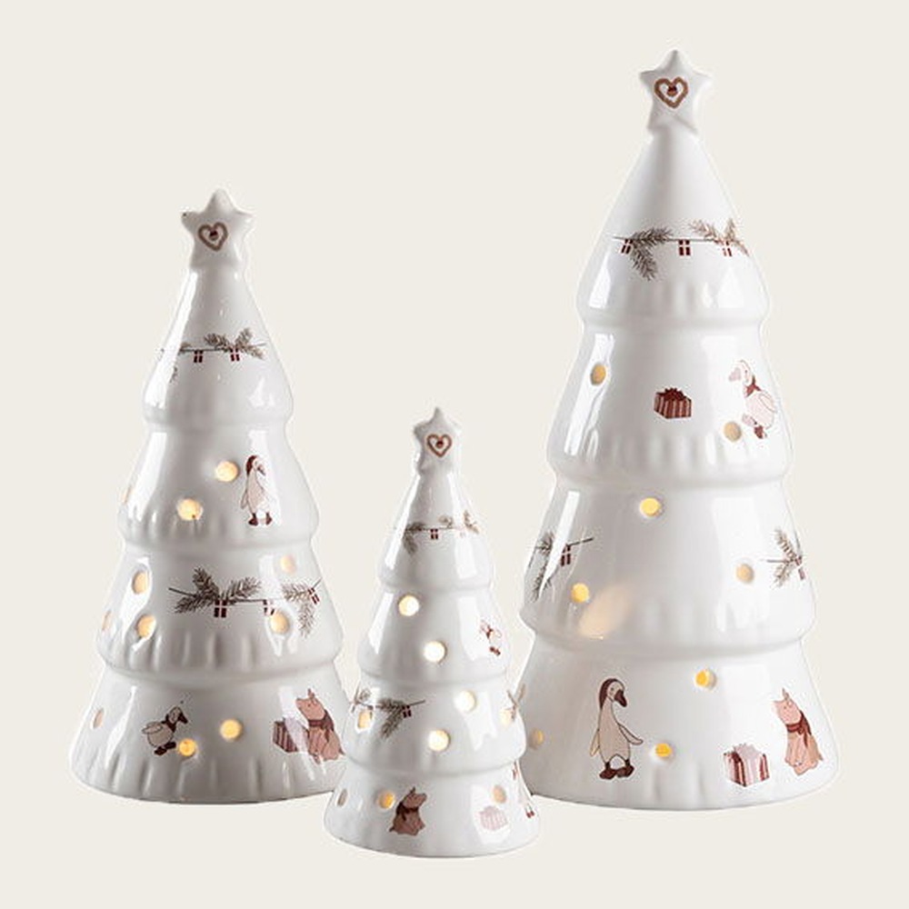 Juletræer Med LED Hvid - 3 stk (18 x Ø 10 cm & 14 x Ø 7,5 cm & 10 x Ø 6 cm) | Juletræ Juletræ - Temashop
