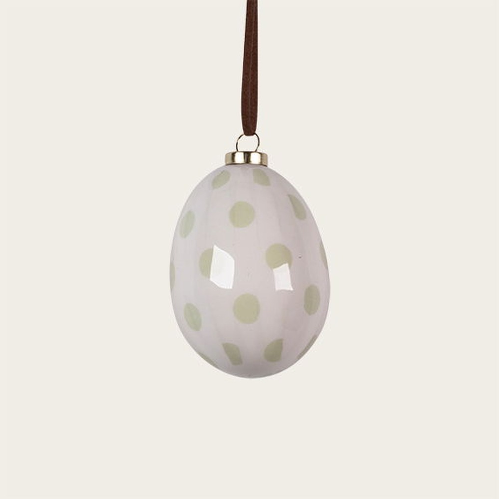 Ophæng Påskeæg Hvid/Grøn - 1 stk (6,5 x Ø 4 cm) | Påske Påskepynt - Temashop