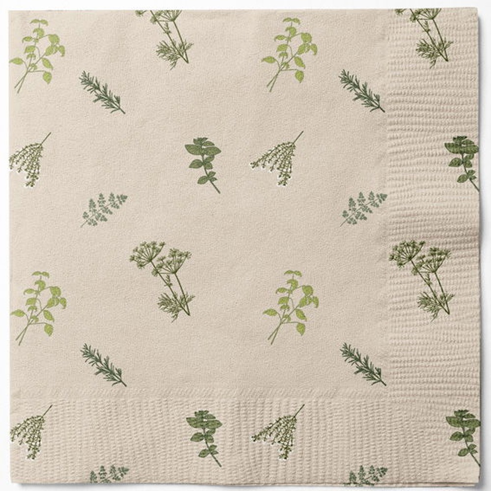 Urter Servietter Beige - 20 stk (33 x 33 cm) | Natur tema Servietter - Temashop