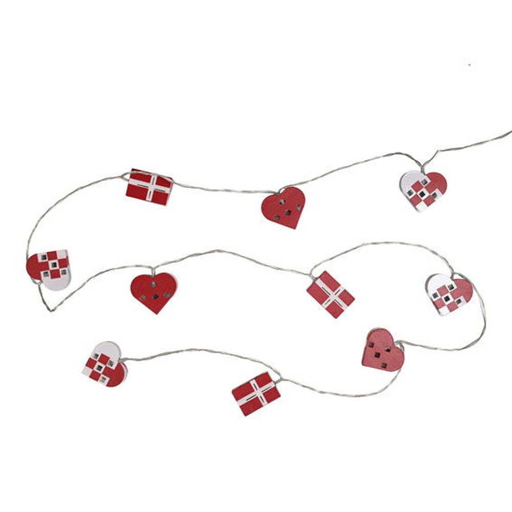 Lyskæde Hjerte/Flag Rød