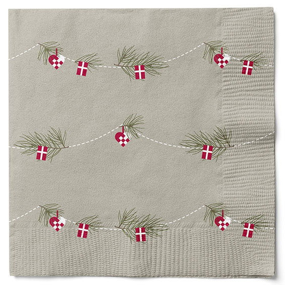 Dansk Jul Servietter Beige - 20 stk (33 x 33 cm) | Danmark Servietter - Temashop