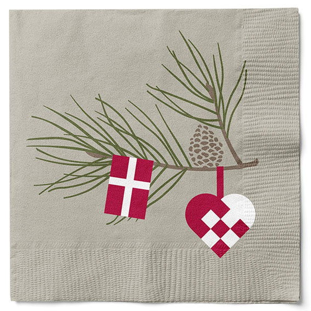 Dansk Jul Servietter Beige - 20 stk (33 x 33 cm) | Danmark Servietter - Temashop