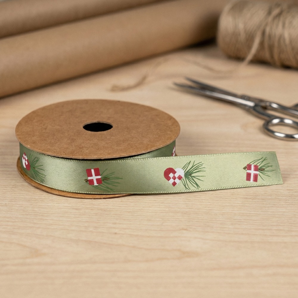 Dansk Jul Satinbånd - 1 stk (1,5 cm x 5 m) | Danmark Bånd - Temashop