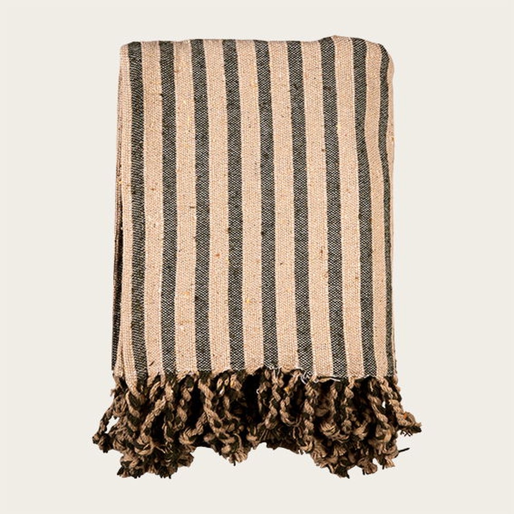 Stribet Plaid Grøn - 1 stk (180 x 130 cm) | Grønt tema Tæpper - Temashop