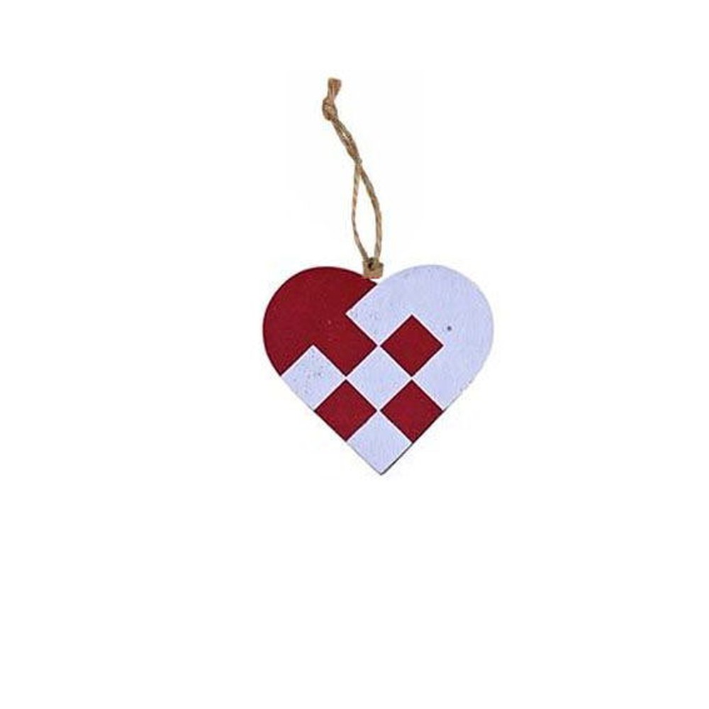 Hjerte Ophæng Rød/Hvid - 1 stk (4,5 x 5 cm) | Julepynt Julepynt - Temashop