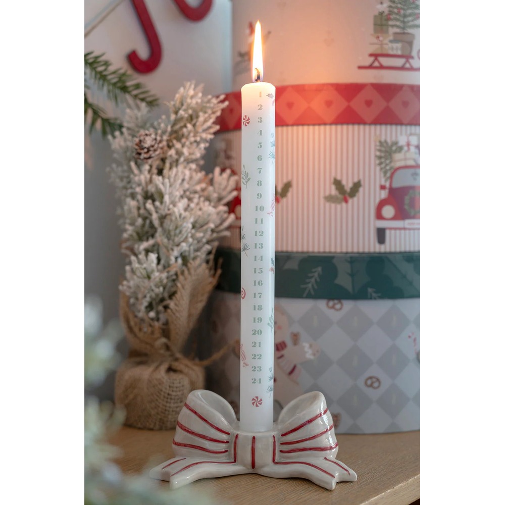 Keramik Sløjfe Lysestage Hvid - 1 stk (9 x 14 x 6 cm) | Jul Lysestager - Temashop