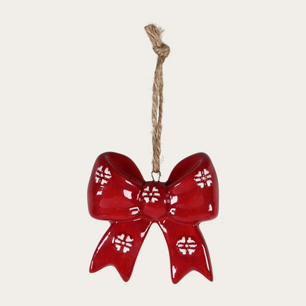Keramik Juleophæng Sløjfe Rød