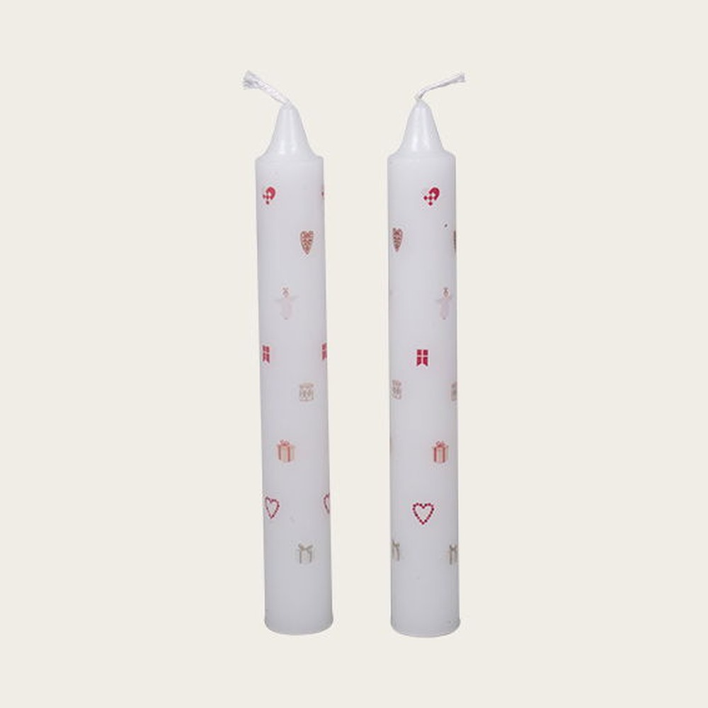 Julelys Hvid - 2 stk (17,5 x Ø 2,2 cm) | Julepynt Lys / lysestager - Temashop