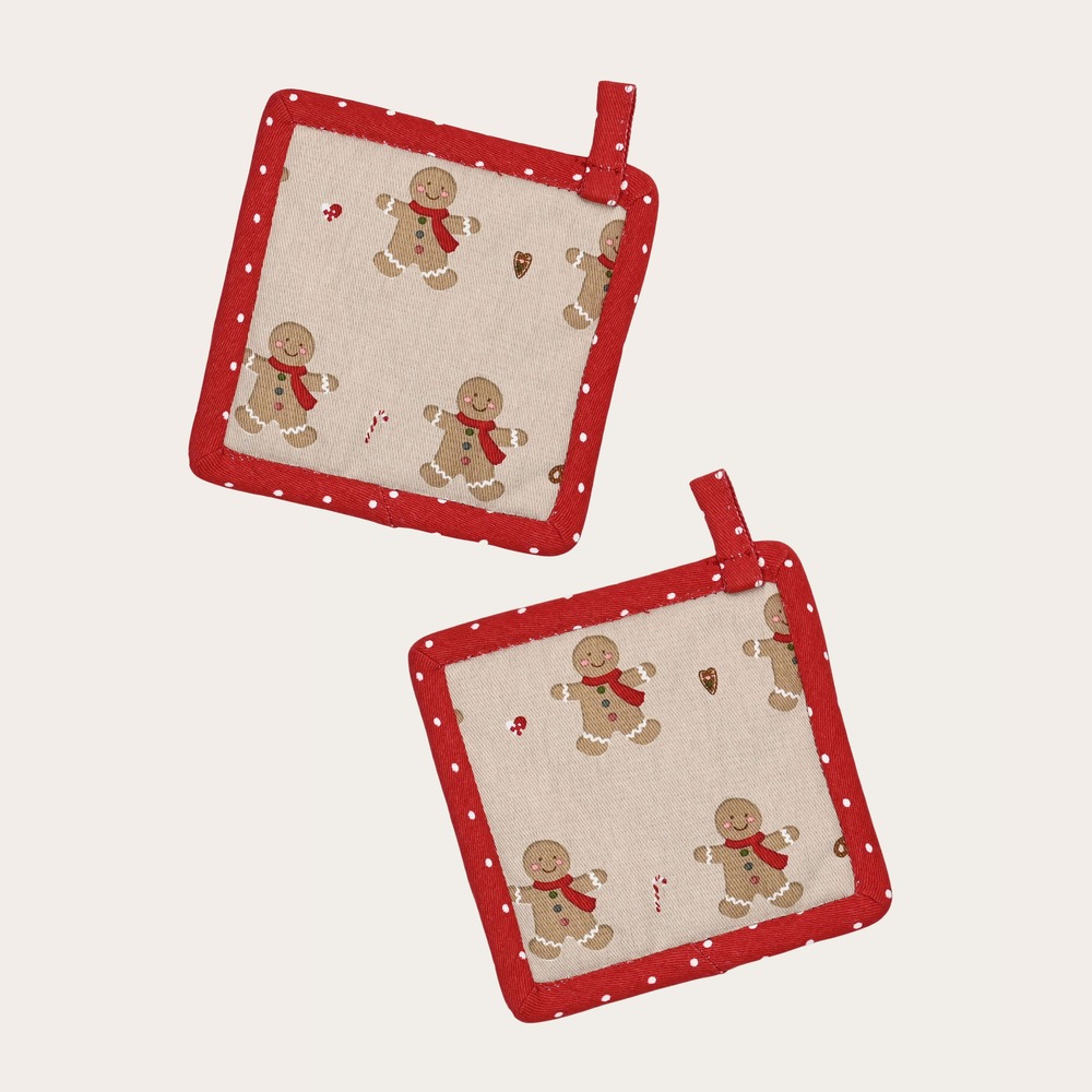 Ginger Bread Grydelapper Beige/Rød - 2 stk (13 x 13 cm) | Ginger Bread Forklæder - Temashop