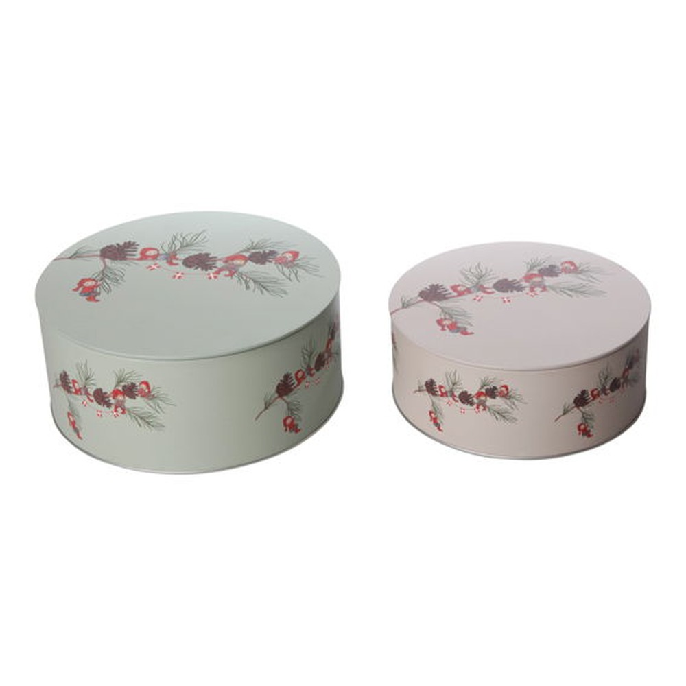 Apotekernissen Kagedåse Grøn - 2 stk (8,6 x Ø 19,7 cm & 6,6 x Ø 16,7 cm) | Nisse Mad, Drikke & Køkken Udstyr - Temashop