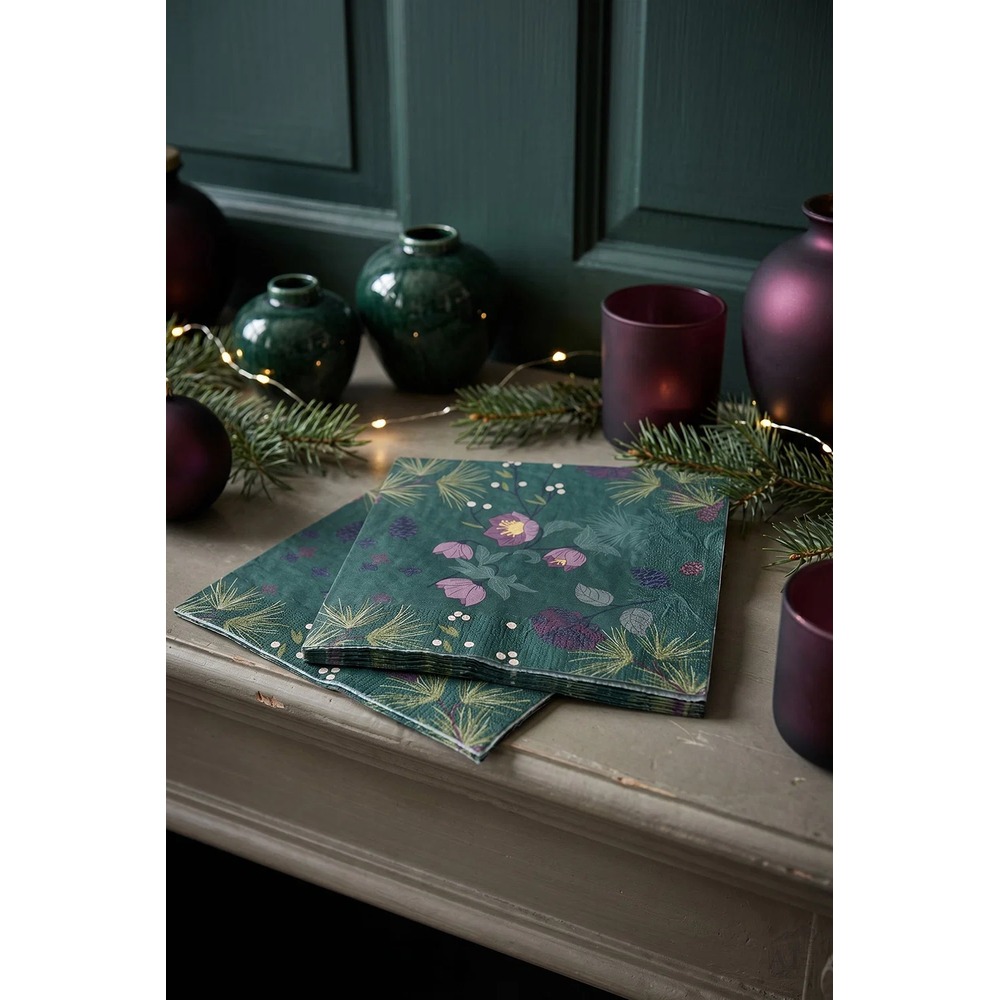 Deep Evergreen Servietter - 20 stk (33 x 33 cm) | Jul Servietter - Temashop