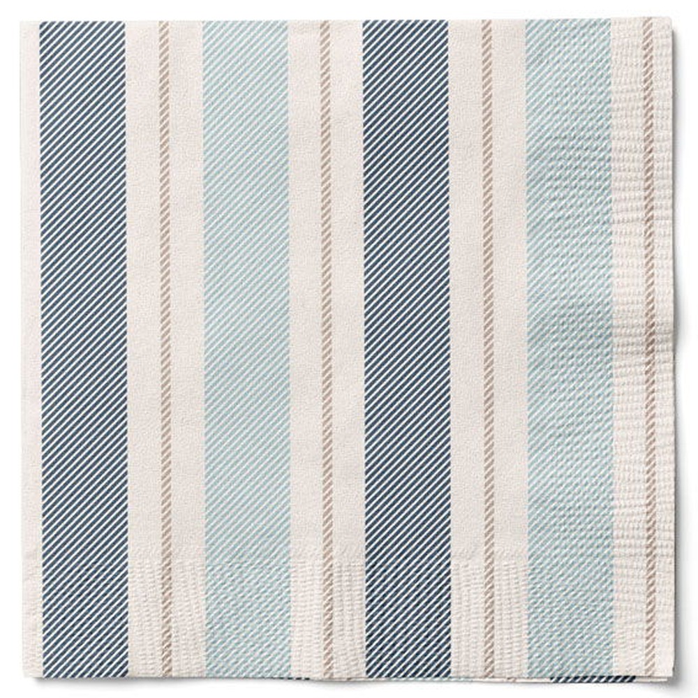 Stribede Servietter Blå - 20 stk (33 x 33 cm) | Maritimt Servietter - Temashop