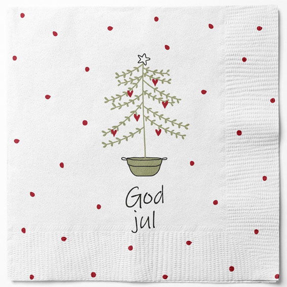 God Jul Servietter Hvid - 20 stk (33 x 33 cm) | Juletræ Servietter - Temashop