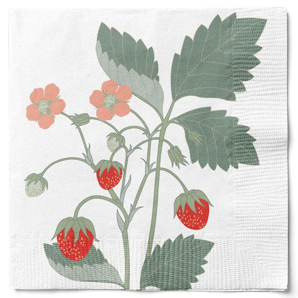 Jordbær Servietter Rød/Grøn - 20 stk (33 x 33 cm) | Sommer Servietter - Temashop