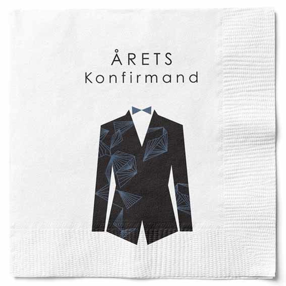 Årets Konfirmand Servietter Hvid/Sort - 20 stk (33 x 33 cm) | Konfirmation Servietter - Temashop