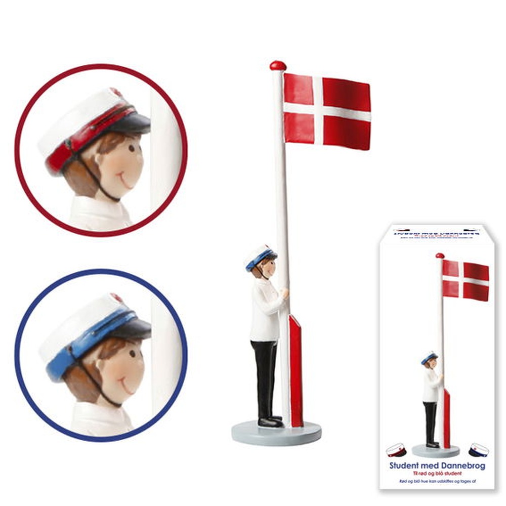 Student Med Dannebrog Dreng Blå/Rød
