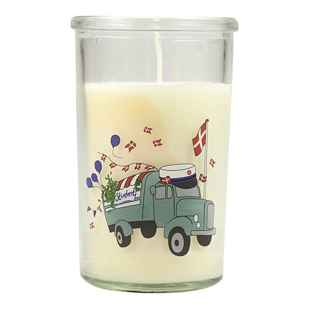 Student Lys I Glas Hvid - 1 stk (10 x Ø 6 cm) | Studerende Lys / lysestager - Temashop