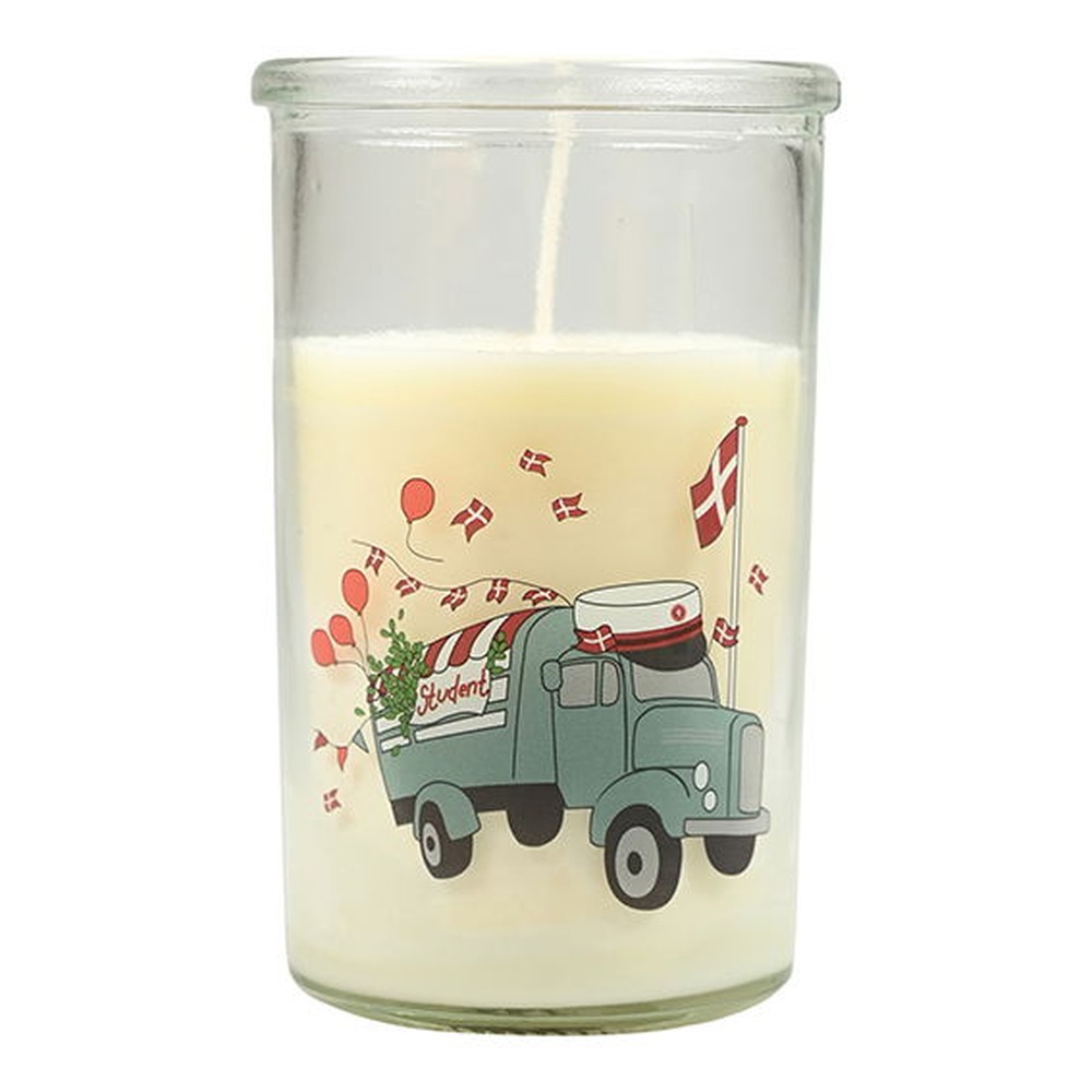 Student Lys I Glas Hvid - 1 stk (10 x Ø 6 cm) | Studerende Lys / lysestager - Temashop