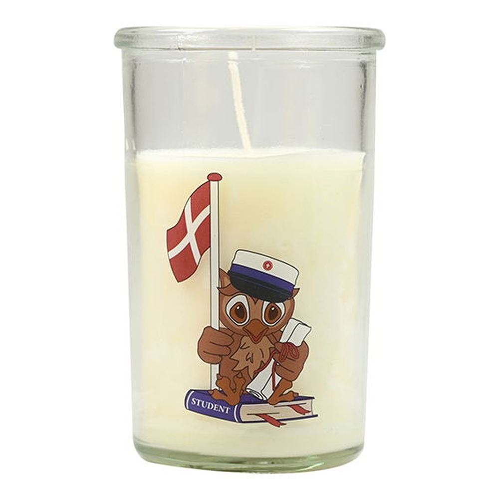 Student Lys I Glas Hvid - 1 stk (10 x Ø 6 cm) | Studerende Lys / lysestager - Temashop