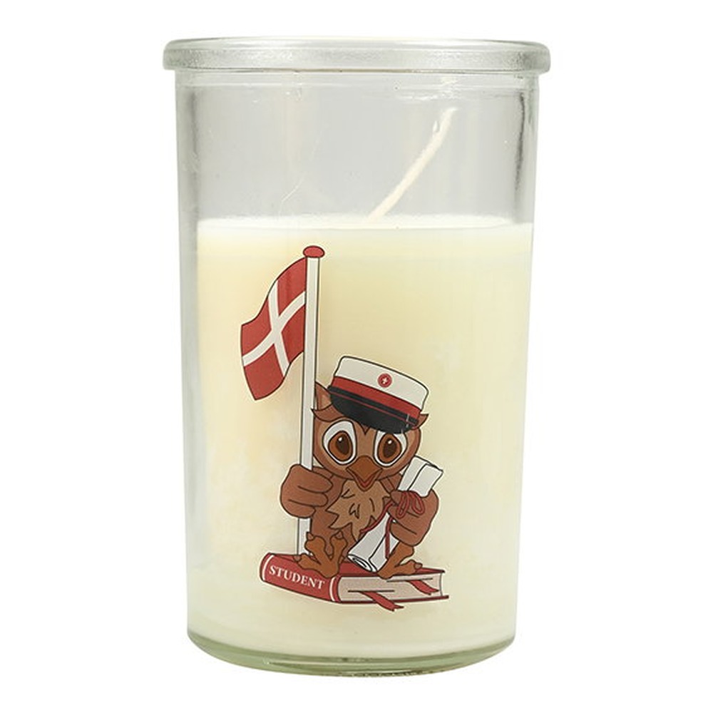 Student Lys I Glas Hvid - 1 stk (10 x Ø 6 cm) | Ugle Lys / lysestager - Temashop