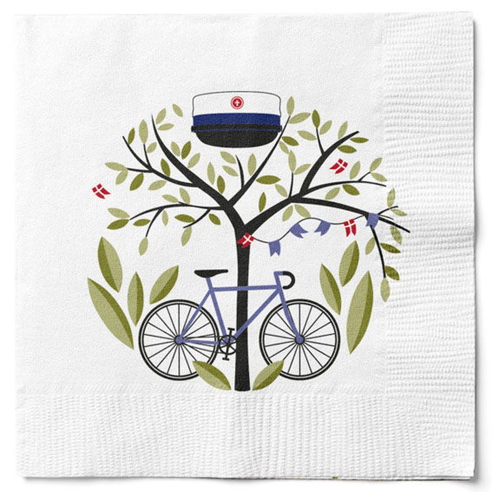 Studenterhue Cykel Servietter Blå - 20 stk (33 x 33 cm) | Studerende Servietter - Temashop