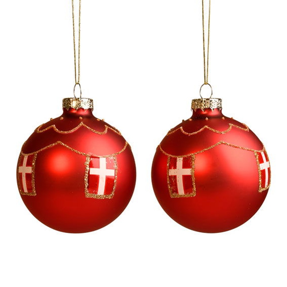 Julekugler Med Dannebrog Rød
