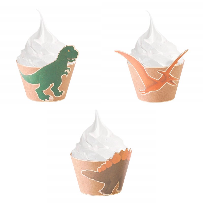 Dino Cupcake Wrappers - 6 stk | Dinosaurus Cupcake Forme & Wrappers - Temashop
