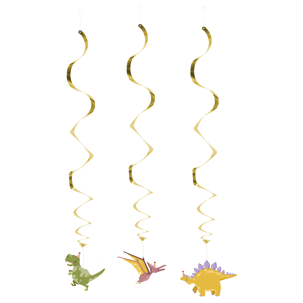 Dino Party Swirls - 3 stk (85 cm) | Dinosaurus Spiraler/string - Temashop