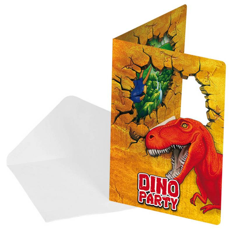Dinosaur Invitationer - 6 stk (20,5 x 12 cm) | Dinosaurus Invitationer - Temashop