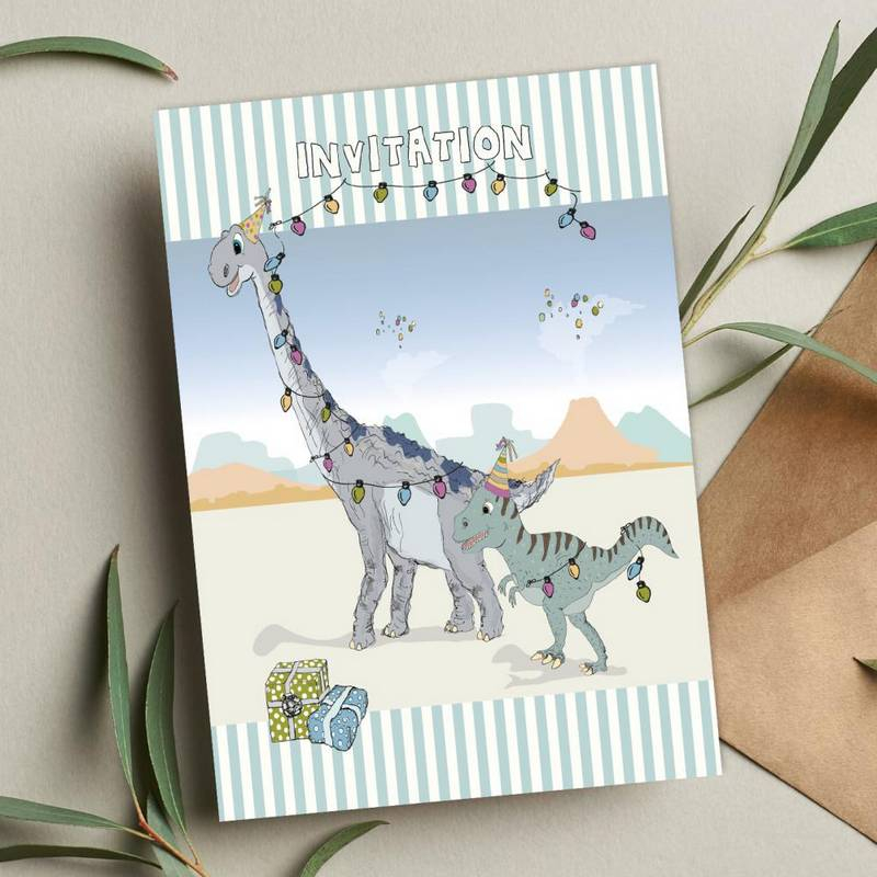 Dinosaur Invitationer - 6 stk (11,5 x 16 cm) | Dinosaurus Invitationer - Temashop