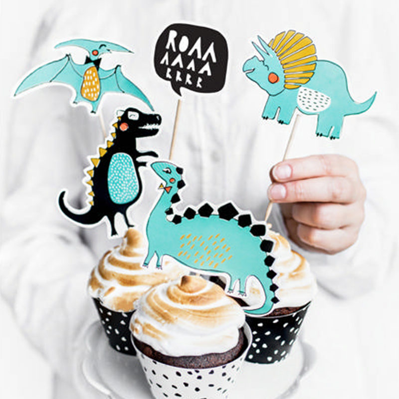Dinosaur Madpinde - 5 stk (20 cm) | Dinosaurus Kagepinde - Temashop