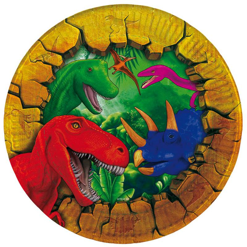 Dinosaur Paptallerkener - 8 stk (23 cm) | Dinosaurus Tallerkner - Temashop