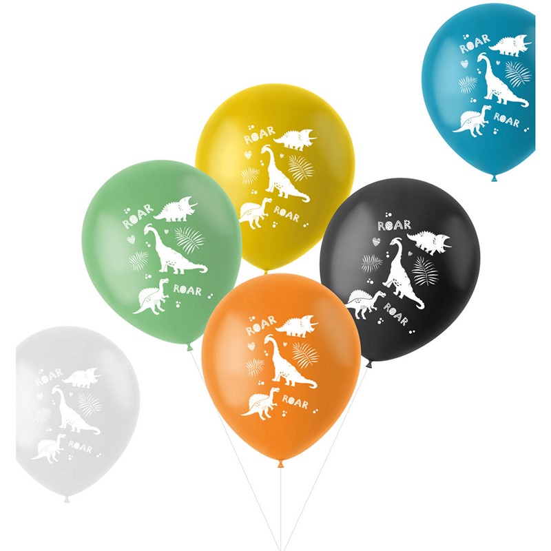 Dinosaur Roars Balloner - 6 stk (33 cm) | Dinosaurus Latexballoner - Temashop