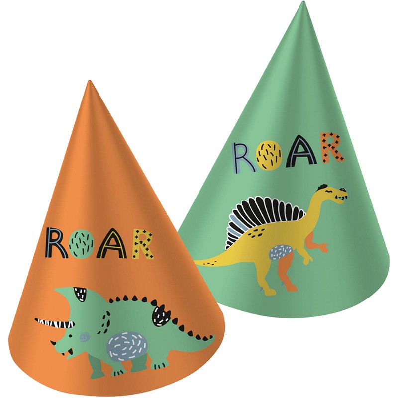 Dinosaur Roars Festhatte - 6 stk (16,5 cm) | Dinosaurus Partyhatte - Temashop