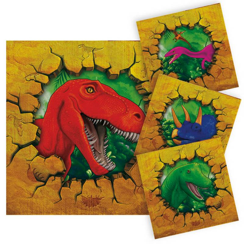 Dinosaur Servietter - 16 stk (25 x 25 cm) | Dinosaurus Servietter - Temashop