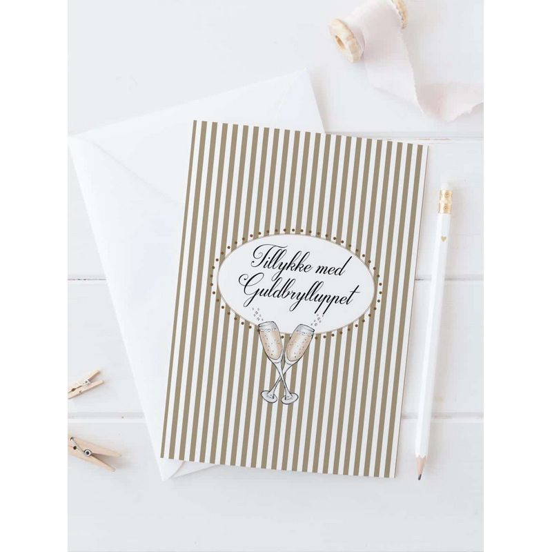 Tillykke Med Guldbryllppet Kort - 2 dele (11,5 x 16 cm) | Guldbryllup Kort / Invitationer / Gode råd - Temashop