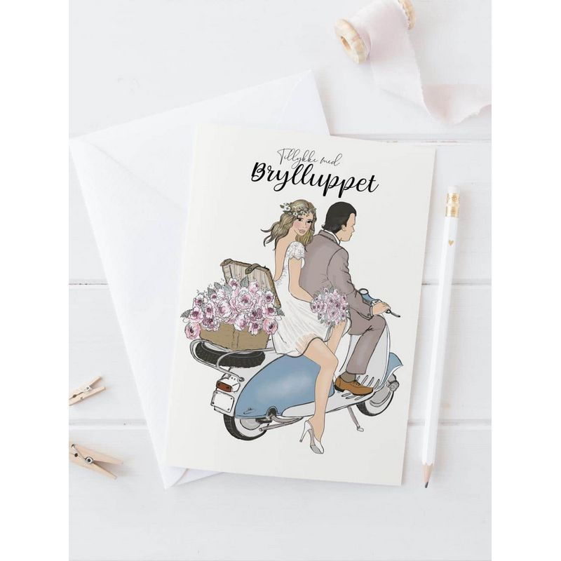 Tillykke Med Brylluppet Kort - 2 dele (11,5 x 16 cm) | Bryllup Kort / Invitationer / Gode råd - Temashop