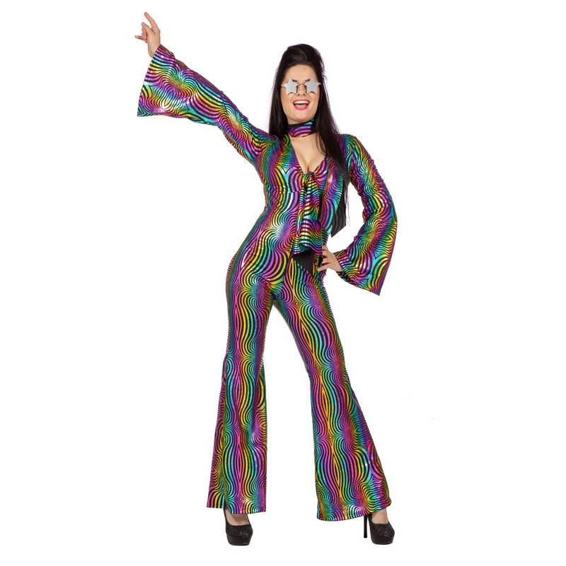 Disko Regnbue Kostume - Årtier kostume til voksne i størrelserne XS-XL | 70'erne Disco kostume til kvinder - Temashop