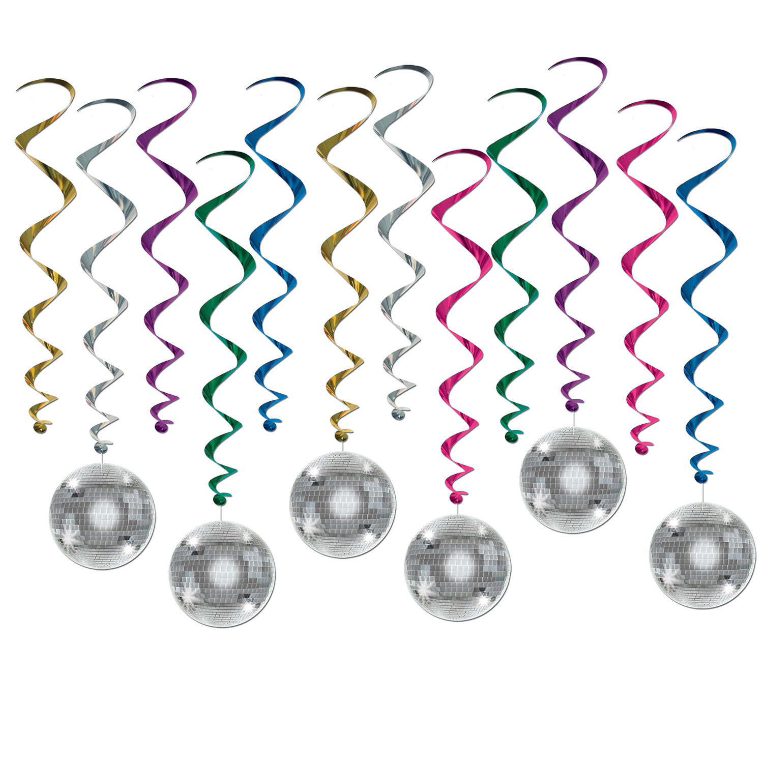 Diskokugle Hvirvler - 12 stk (83 cm) | 70'erne Disco Spiraler/string - Temashop