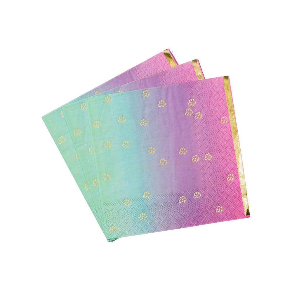 Ombre Servietter Pastel/Guld - 16 stk (33 x 33 cm) | Pastel Servietter - Temashop