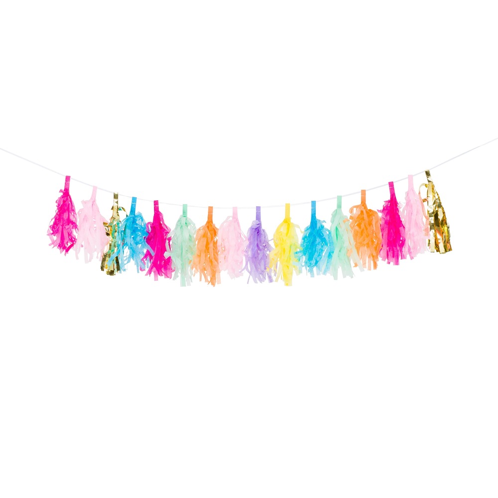 Kvastguirlande Pastel/Guld - 1 stk (2 m) | Pastel Guirlander - Temashop