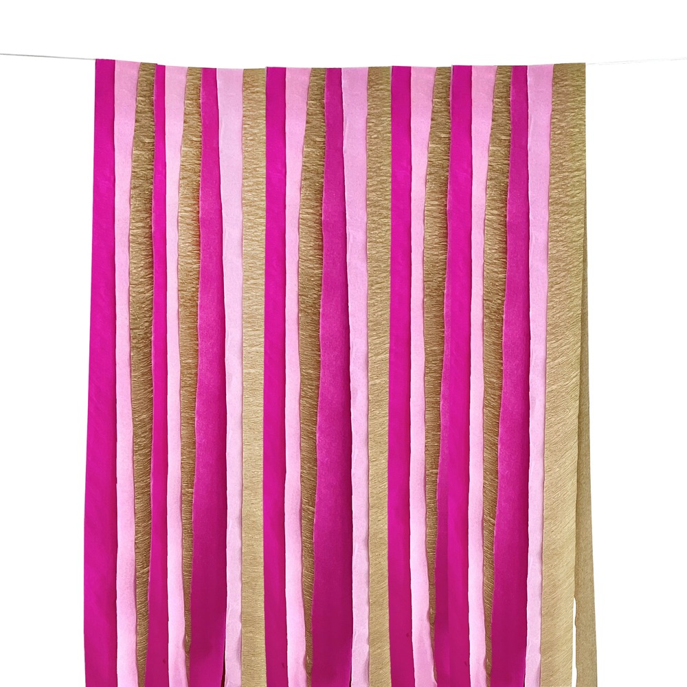 Crepe Streamer Backdrop Pink/Guld - 1 sæt | Pink tema Vægbaggrunde - Temashop