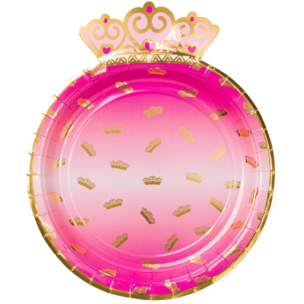 Krone Tallerkener Pink/Guld - 8 stk (23 cm) | Prinsesse Tallerkner - Temashop