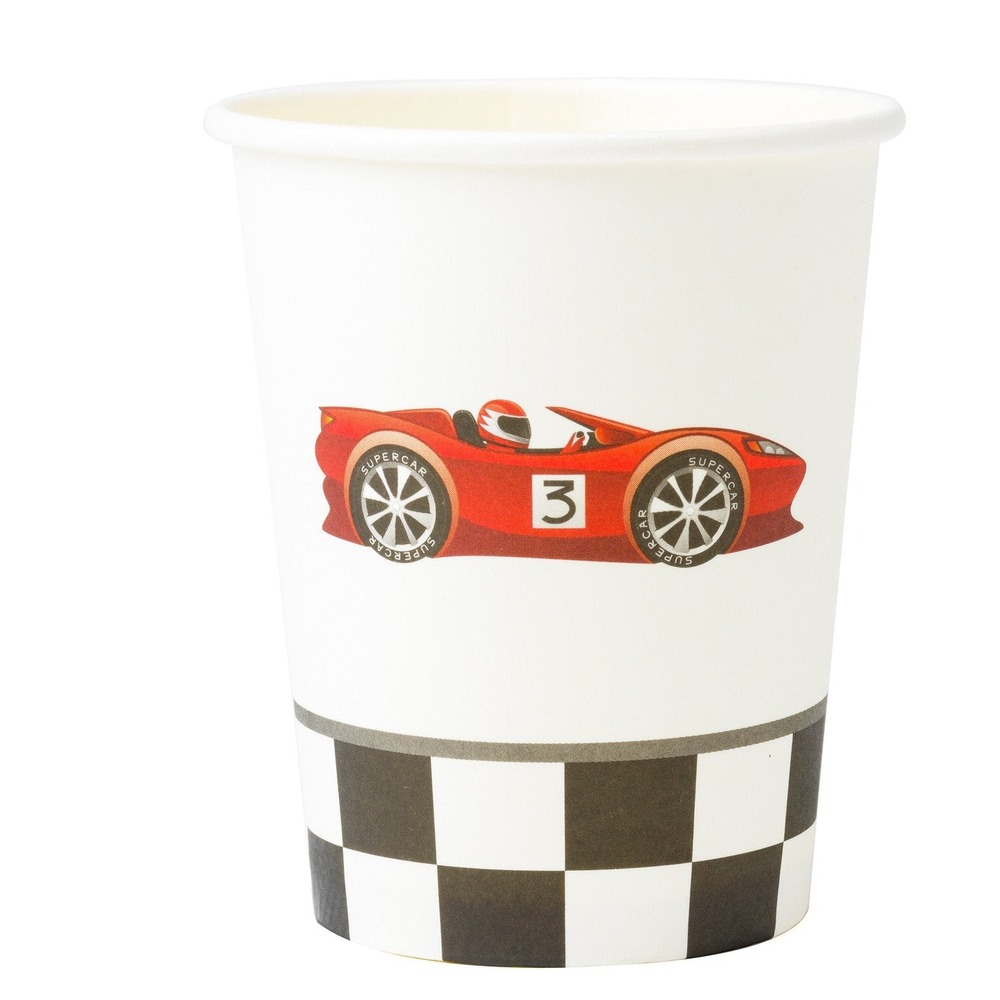 Racerbil Papkrus - 8 stk (250 ml) | Racerløb tema Krus - Temashop