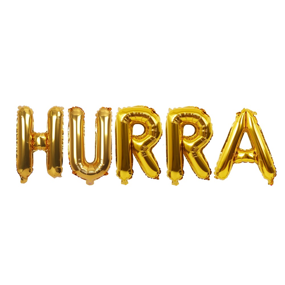 Hurra Bogstavballoner Guld - 5 stk (40 cm) | Bogstaver Folieballoner tal / bogstav - Temashop