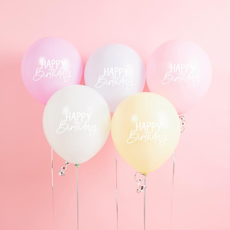 Eco Happy Birthday Ballon Mix Multifarvet Pastel - 5 stk (30 cm) | Fødselsdag Latexballoner - Temashop