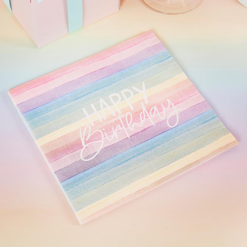 Eco Happy Birthday Servietter Multifarvet Pastel - 16 stk | Fødselsdag Servietter - Temashop